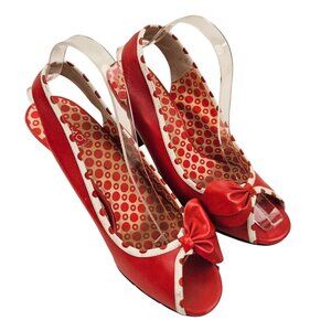 XOXO Heels Womens Size 8.5 Red Polka Dot Bow Accents Peep Toe Slingback